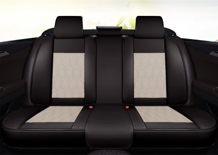 Huse auto premium 5 locuri Carguard Deluxe piele ecologica perforata - negru - crem [4]