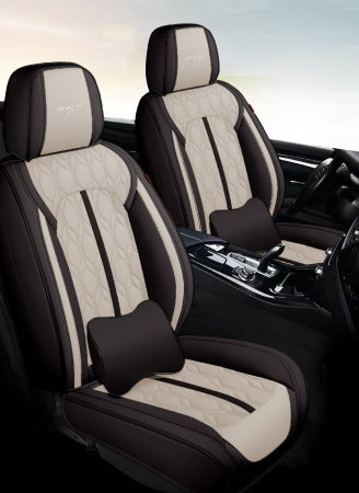 Huse auto premium 5 locuri Carguard Deluxe piele ecologica perforata - negru - crem [2]