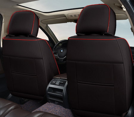 Huse auto premium 5 locuri Carguard Deluxe piele ecologica perforata - negru - rosu [3]