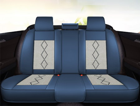Huse auto premium 5 locuri Carguard Deluxe piele ecologica perforata si textil - albastru - alb [4]