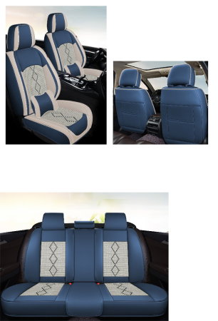 Huse auto premium 5 locuri Carguard Deluxe piele ecologica perforata si textil - albastru - alb [1]