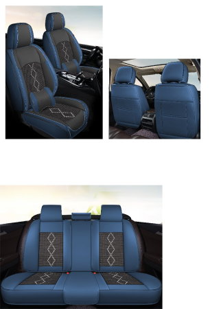 Huse auto premium 5 locuri Carguard Deluxe piele ecologica perforata si textil - negru - albastru inchis [2]