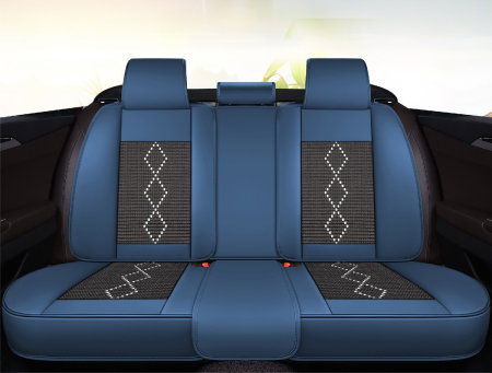 Huse auto premium 5 locuri Carguard Deluxe piele ecologica perforata si textil - negru - albastru inchis [4]