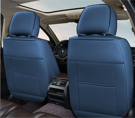 Huse auto premium 5 locuri Carguard Deluxe piele ecologica perforata si textil - negru - albastru inchis [3]