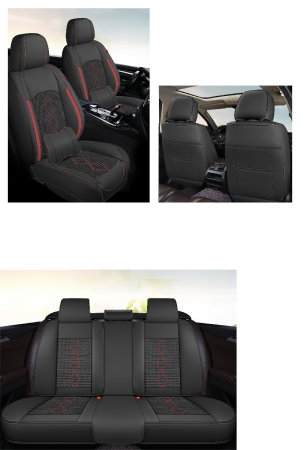 Huse auto premium 5 locuri Carguard Deluxe piele ecologica perforata si textil - negru - rosu inchis [4]