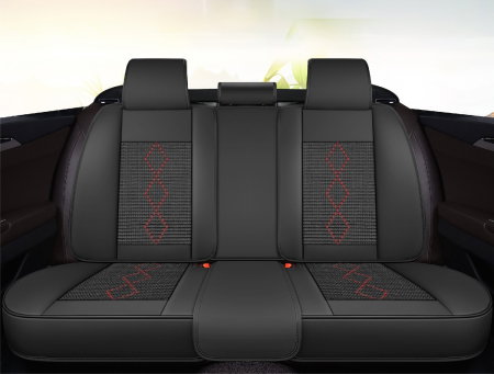 Huse auto premium 5 locuri Carguard Deluxe piele ecologica perforata si textil - negru - rosu inchis [2]