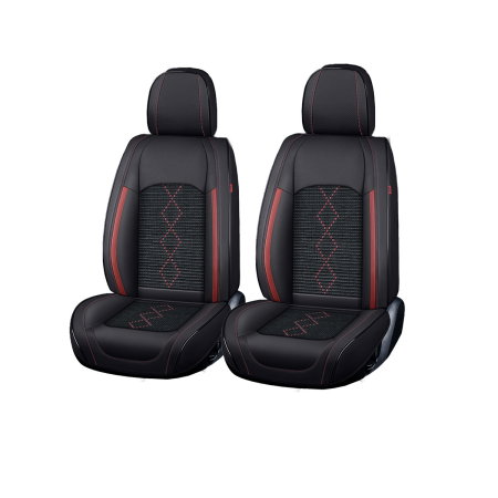 Huse scaun (Accesorii interior) - Huse auto premium 5 locuri Carguard Deluxe piele ecologica perforata si textil - negru - rosu inchis