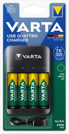 incarcatoare baterii micro (Baterii) - Incarcator baterie Varta USB Quattro Charger + 4X AA 2100 mAh