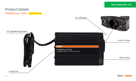 Invertor Osram POWERinvert Modified Sine Wave Inverter 12V DC 150W [2]