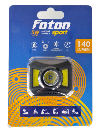 Lanterne si proiectoare (Scule si echipamente service) - Lanterna frontala Foton Sport HL0163 7 moduri, USB-C, 3W+5W COB alb/rosu