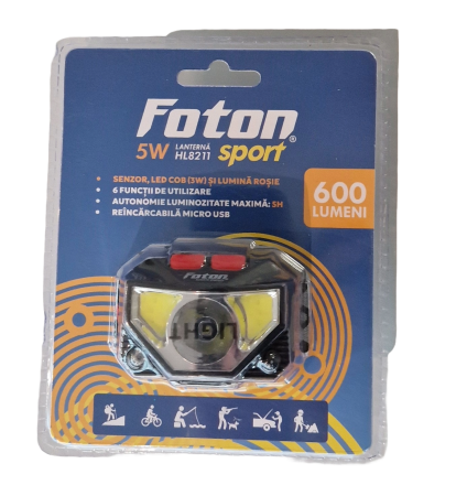 Lanterne si proiectoare (Scule si echipamente service) - Lanterna frontala reincarcabila cu senzor Foton Sport HL8211 5W+3W+Rosu 600 lumeni