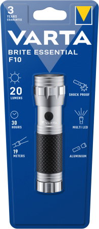 Lanterne (Accesorii) - Lanterna LED Varta Brite Essential F10, 20 lm, 3xAAA, Aluminiu/cauciuc