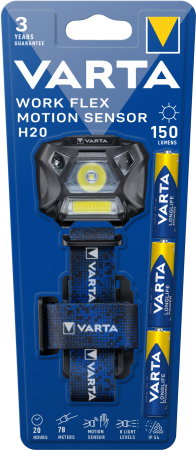 Lanterne (Accesorii) - Lanterna LED Varta Work Flex MotionSensor H20, 1 LED XG2 4.8W, 1 LED COB 3W, 150 lm, 3xAAA, IP54