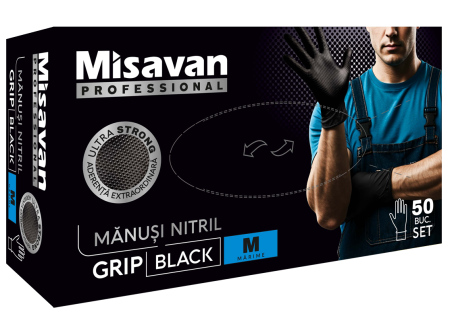 Manusi (Protectia muncii) - Manusi nitril Grip Misavan - negru - marimea M ● 50 buc.