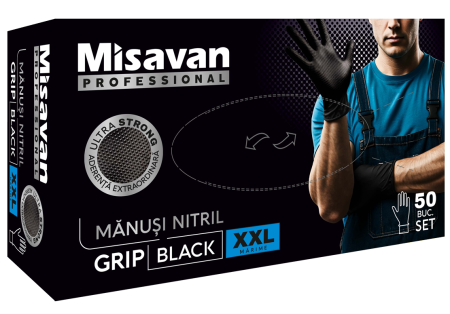 Manusi (Protectia muncii) - Manusi nitril Grip Misavan - negru - marimea XXL ● 50 buc.
