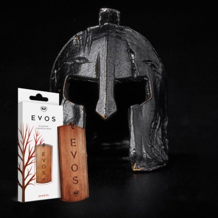 Odorizant Auto din Lemn Masiv K2 EVOS SPARTA, Parfum Chypre (Grapefruit, Cedru, Mosc), Design Elegant Dog Tag [1]