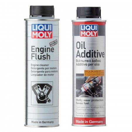 Branduri - Pachet Revizie Liqui Moly: Solutie Spalare Motor Engine Flush (300ml) + Aditiv Ulei MoS2 (300ml), Curatare si Protectie Antifrecare
