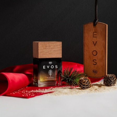 Pachet Complet Odorizant Auto K2 EVOS SPARTA: Pandantiv Lemn + Parfum Spray 50ml, Aromă Chypre (Grapefruit, Cedru, Mosc) [1]