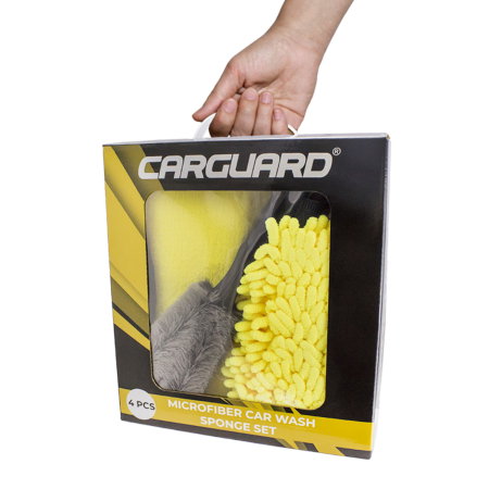 Branduri - Set curățare auto Carguard - Lavetă, Mănușă, Burete Microfibră și Perie Jante (4 Piese)