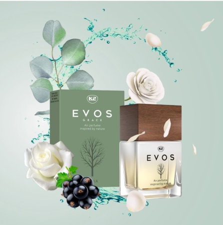 Parfum Auto Spray K2 EVOS GRACE GAIA 50ml, Aromă Floral-Chypre (Coacăze Negre, Trandafir, Paciuli), Sticlă cu Dop de Lemn [3]