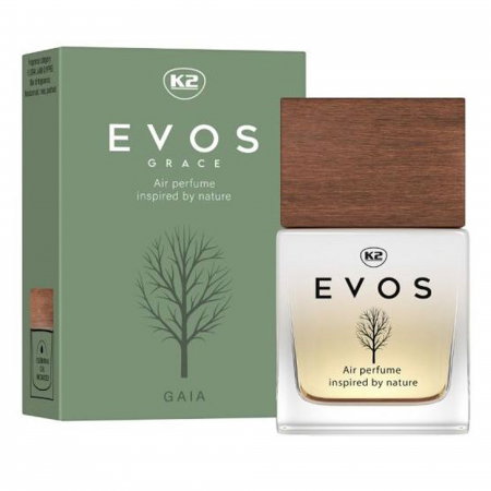 Parfum Auto - Parfum Auto Spray K2 EVOS GRACE GAIA 50ml, Aromă Floral-Chypre (Coacăze Negre, Trandafir, Paciuli), Sticlă cu Dop de Lemn
