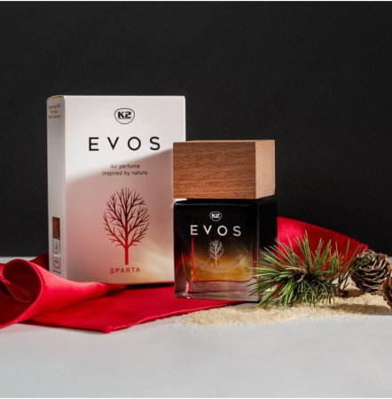 Parfum Auto Spray K2 EVOS SPARTA 50ml, Aromă Chypre (Grapefruit, Cedru, Mosc), Sticlă cu Dop de Lemn [2]
