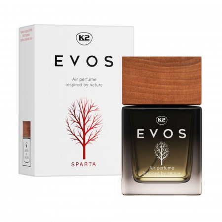 Parfum Auto - Parfum Auto Spray K2 EVOS SPARTA 50ml, Aromă Chypre (Grapefruit, Cedru, Mosc), Sticlă cu Dop de Lemn