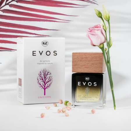 Parfum Auto Spray K2 EVOS UNICORN 50ml, Aromă Fructată (Piersică, Plumeria, Santal), Sticlă cu Dop de Lemn [2]