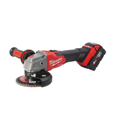 Polizoare (Scule electrice) - Polizor unghiular 125 mm cu franare si comutator culisant M18 FUELtm Milwaukee M18FSAG125XB-502X, 2 x M18 B5 acumulator, M12-18 FC incarcator, cutie HD