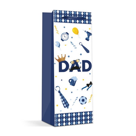 Casa si Gradina - Pungă cadou pentru sticle bauturi, Blue Dad - hârtie rezistentă (36 x 12.7 x 8.3 cm)