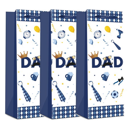 Casa si Gradina - Pachet 3 pungi cadou pentru sticle bauturi, Blue Dad - hârtie rezistentă (36 x 12.7 x 8.3 cm)