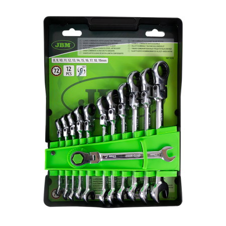 Set Cheie inelara flexibila cu clichet (Chei fixe, inelare si combinate) - Set 12 chei combinate cu clichet articulate 8-19 mm
