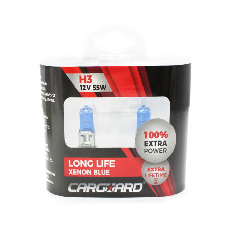 Set 2 Becuri Auto Halogen H3 Carguard Long Life, +100% Intensitate, Efect Alb Xenon, 12V, 55W, Proiectoare Ceata [1]