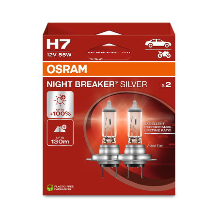 Halogen - Set 2 becuri H7 55W Osram Night Breaker Silver +100%