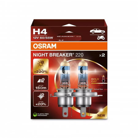 Electrica si Electronice Auto - Set 2 Becuri Halogen OSRAM Night Breaker 220% H4, 12V, 60/55W