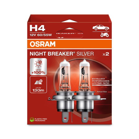 Set 2 becuri halogen H4 12V Osram Night Breaker Silver +100%