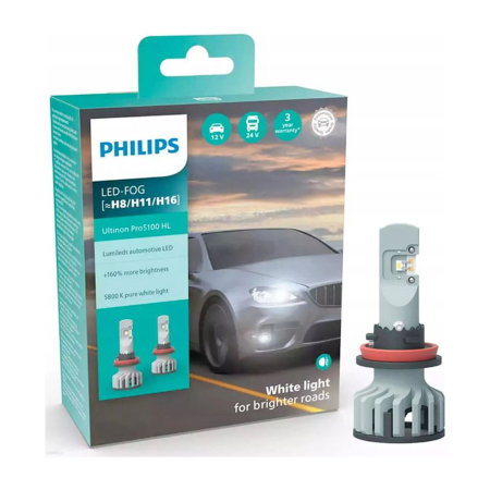 LED - Set 2 LED-uri H8/H11/H16 PHILIPS Ultinon Pro5100 HL - +160% Lumină, 5800K, 12V/24V