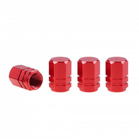 Accesorii Auto Tuning - Set 4 capace Amio din aluminiu pentru ventil model hexagon rosu