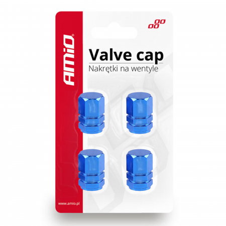 Accesorii Auto Tuning - Set 4 capace Amio din aluminiu pentru ventil model hexagon albastru