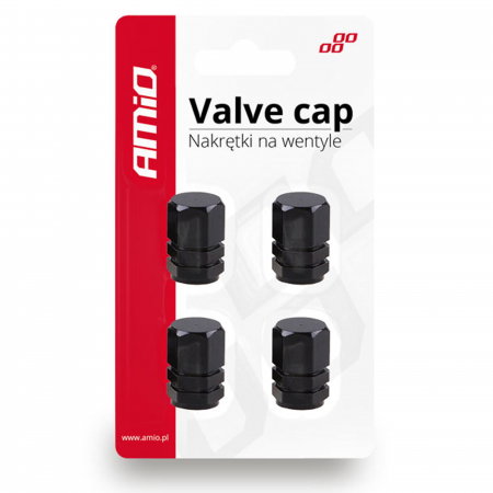 Accesorii Auto Tuning - Set 4 capace Amio din aluminiu pentru ventil model hexagon negru