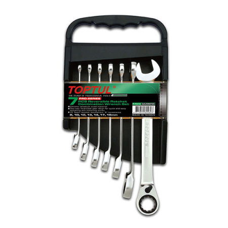 Set chei inelare cu clichet reversibil (Chei fixe, inelare si combinate) - Set 7 chei cu inelare cu clichet 8,10,12,13,14,17,19 mm
