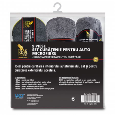 Branduri - Set auto Kraftmann pentru curatenie cu 9 piese din microfibra