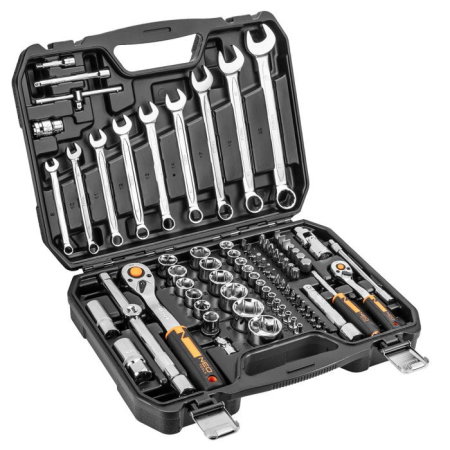 Truse scule si seturi (Scule si echipamente service) - Set de chei cu clichet ½" si ¼" multifunctionale, 82 de piese