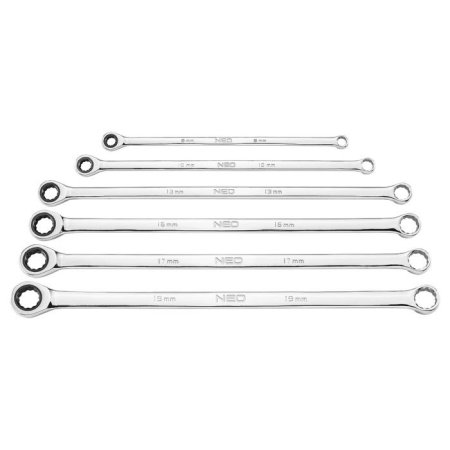 Set de chei inelare cu clichet, lungi, 6 bucati, 8 - 19 mm, husa [1]