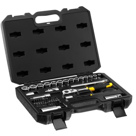 Truse scule si seturi (Scule si echipamente service) - Set de clicheti cu 72 de dinti si chei tubulare STANLEYr 3/8 in., cu accesorii, 45 buc.