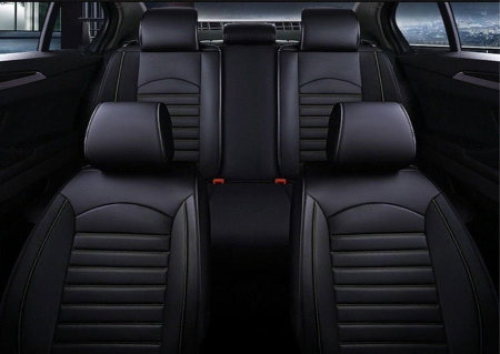 Huse scaun (Accesorii interior) - Set huse scaune auto universale, piele ecologica neagra, fata-spate