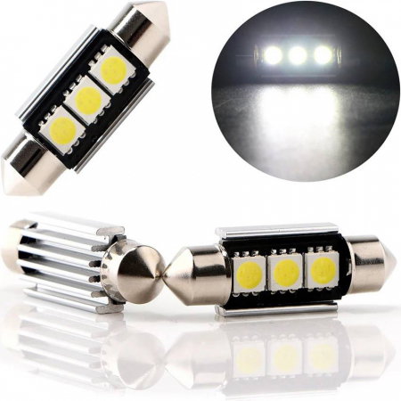 Set x 2 LED C5W 39 mm 3 SMD 5050 Chips Technology 6000K alb pur [4]