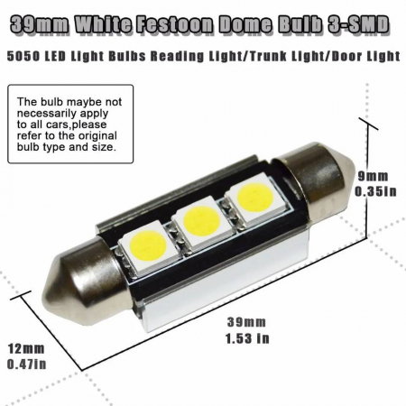Set x 2 LED C5W 39 mm 3 SMD 5050 Chips Technology 6000K alb pur [2]