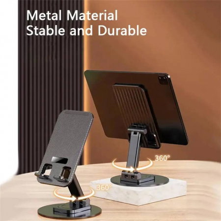 Suport birou pentru telefon/ tableta rotativ 360 aluminiu negru [5]