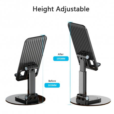 Suport birou pentru telefon/ tableta rotativ 360 aluminiu negru [1]